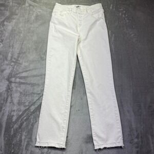 PAIGE Cindy Crop White Button Fly Raw Hem Flare Jeans Womens Size 25‎ USA